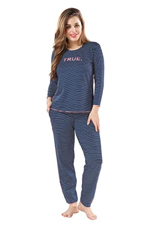 NIGHTVIEW Cotton Striped Night Suit Top & Pajama (1016)