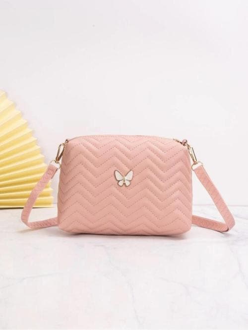 Live Fashion Women Pink Embroidered Sling Bag