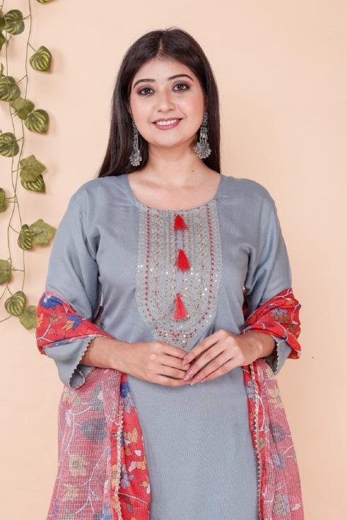 Feauty grey checks kurti with pant and dupatta
