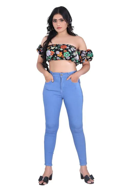 FITWINGS Women's Demin Lycra Jeans I Skinny High Rise Stretchable I Clean Look Slim Fit Pant I Full-Length Solid Pants I Comfortable and Stylish I Casual Wear for Girls & Women - Dark Blue