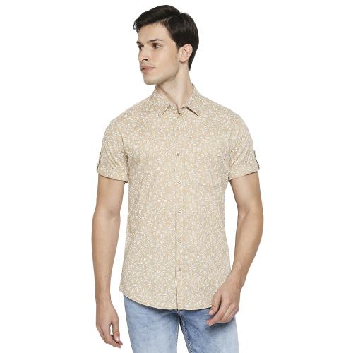 Mufti Men's Slim Fit Textured Plain Authentic Casual Half Sleeve Shirt In Cotton