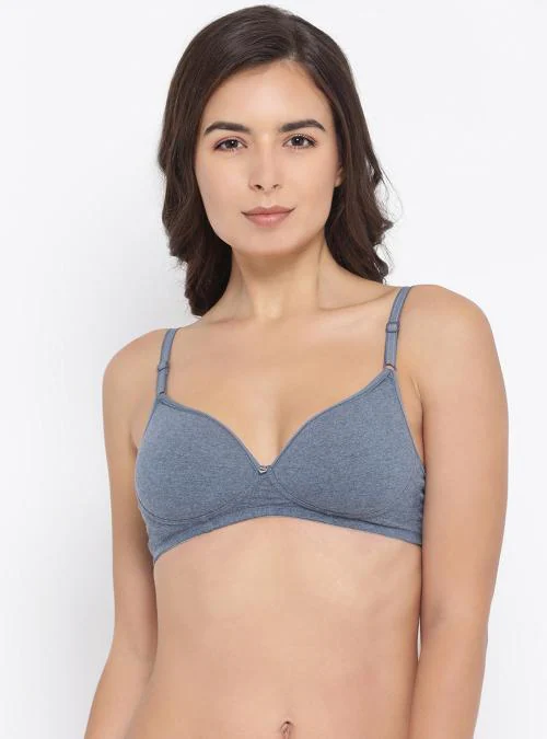 Macrowoman W Series Women Blue Solid Cotton Blend Single Bra