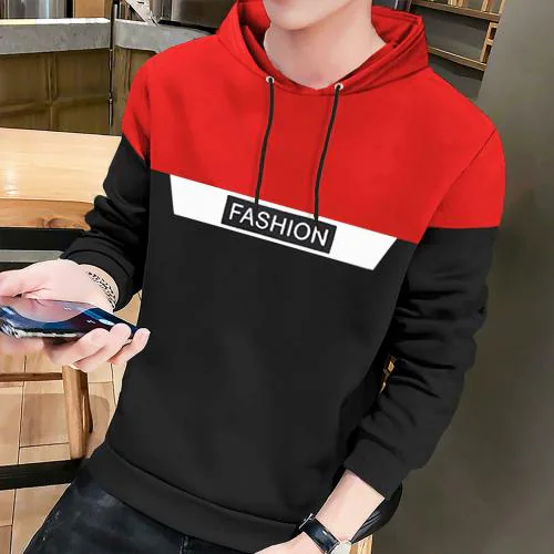 BLIVE Color Block Men Hooded Neck Red, Black T-Shirt| T-Shirt For Men| Mens Tshirt| Printed Mens Tshirt | T-Shirt