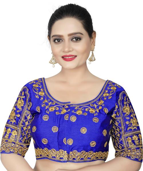 Jay Pal Women Blue Art Silk Round Neck Blouse