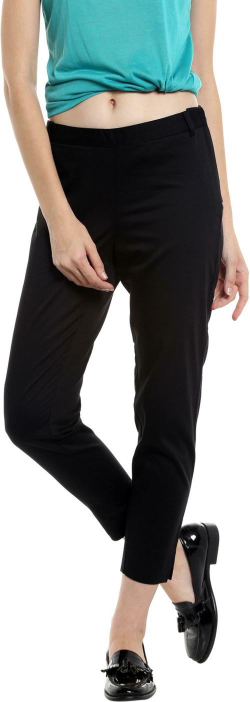 109F Women Black Solid Cotton Blend Casual Trousers