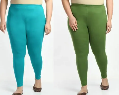 Madman Premium Women's Pure Cotton Oversized Leggings Pack of 2 (Colour: Green & Turquoise Blue, Size: 4XL, Pack of 2)