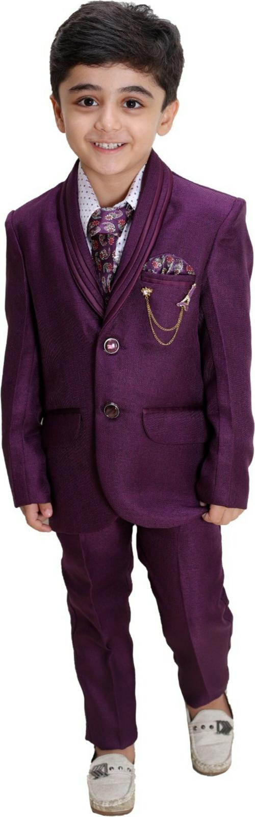 Fourfolds Boys Purple Solid Polyester set