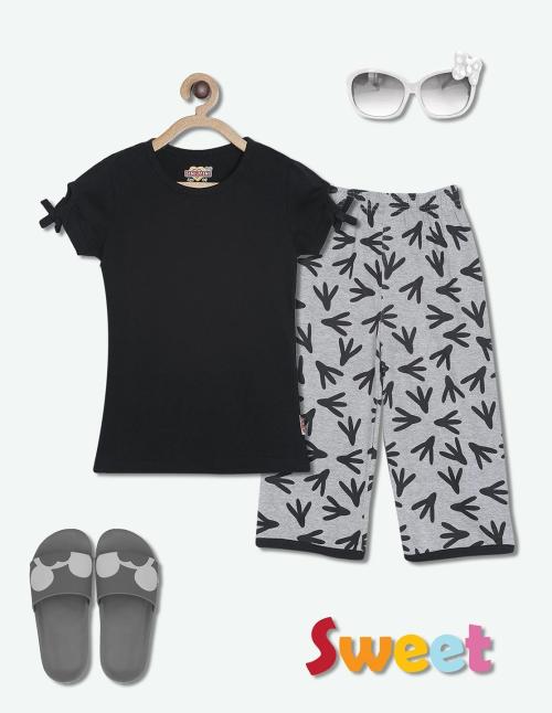 SINI MINI Half Sleeve Black Girls Casual Pack of 2 Nightsuit
