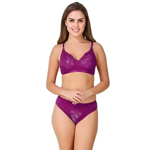 TCG Designer Honeymoon Purple Bra & Panty set made by soft Cotton Fabric