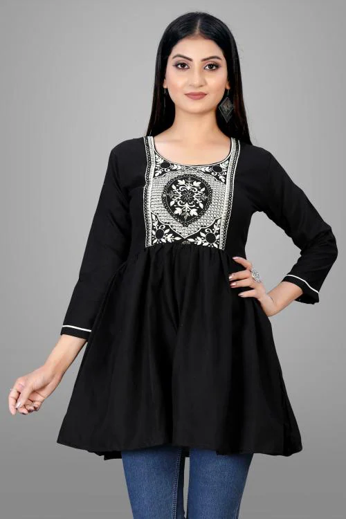 Buy KRIJET Women Black Embroidered Cotton Silk Tops Online at Best