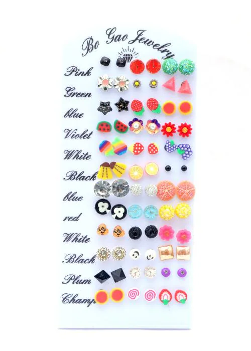 Navjai Earring Set Artificial Jewellery Multi Color Stud Earrings with Stand For Gir & Women 36Pair