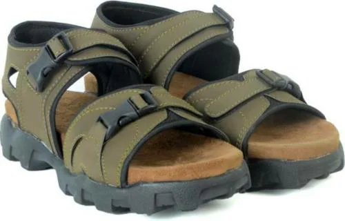 Royal Cruzz Synthetic Leather Olive Velcro Sandals For Men