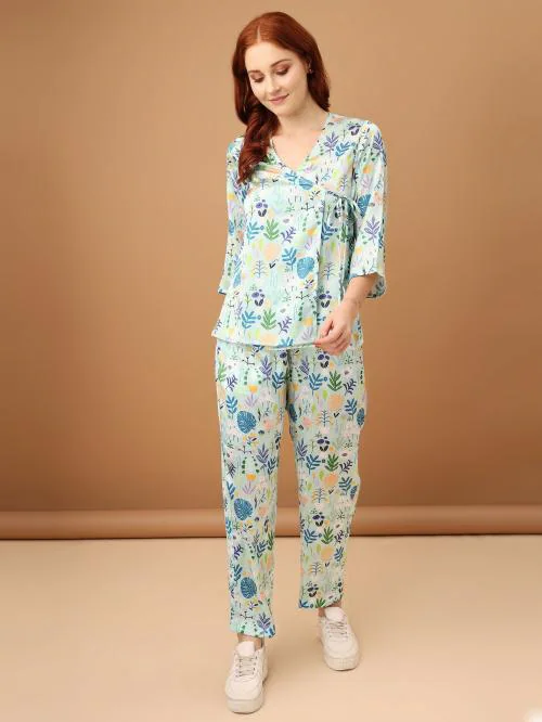 Amarasha Women Japan Satin Printed Co Ord Set Mint Green Color Dress,Printed Dress,New Dress,Co-Ord Set For Women,Party Dress,Designer Dress