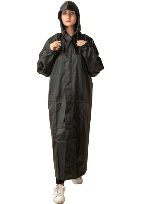 VORDVIGO Women Solid Rain Coat/Overcoat with Hoods and Side Pocket and Waterproof Raincoat, Size-XXL (Black)