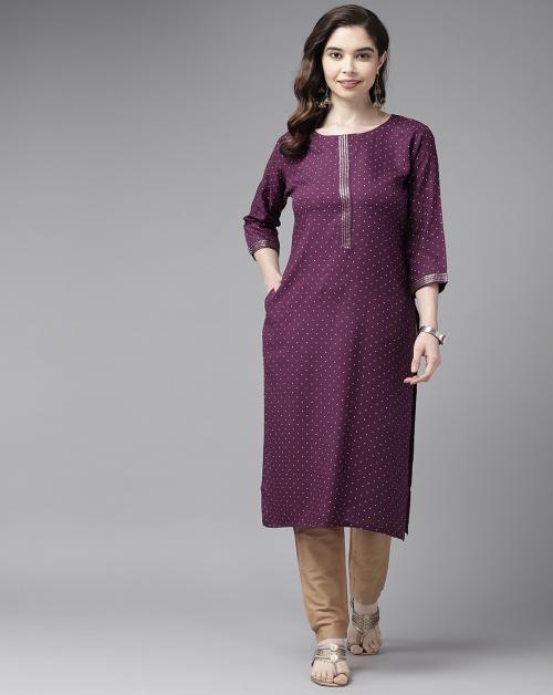 Aarika Womens Purple Color Cotton Polka Dot Kurti