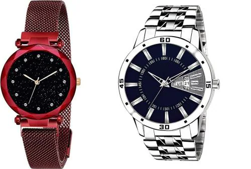 Emartos Diamond Watch Multi-color For Men And Boys 2 Pc (EMWMAW)