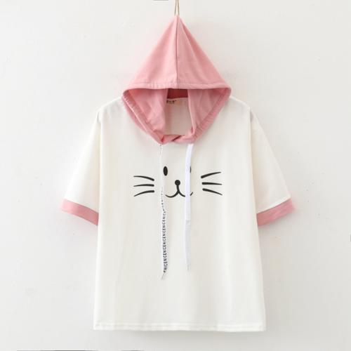 Popster White Printed Cotton Hoody Regular Fit Half Sleeve Womens T-Shirt l women tshirt l tshirt for women