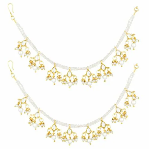 I Jewels Gold Plated Long Pearl Drop Beads Hair Chain Accessories for Women (E2930W)