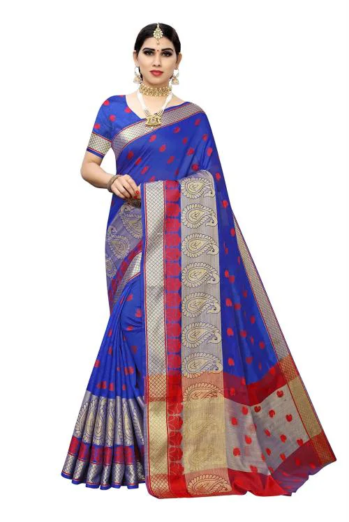 RITARC Women Sdpl-Sunny Blue Cotton Silk Saree With Blouse Piece