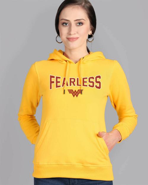 Free Authority Wonder Woman Printed Yellow Hoodie For Women