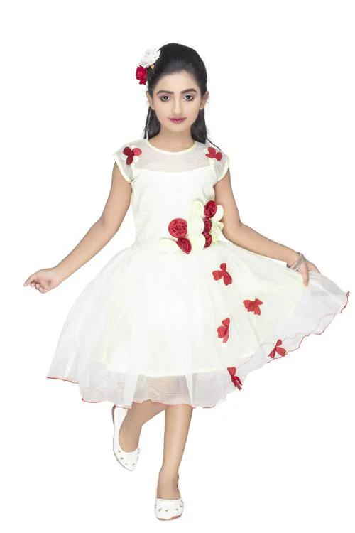 NEW GEN GIRLS WHITE SILK PACK OF 1 FROCK | Dresses | Kids Wear | Girls Dress | Kids Dress | Frock | Frock Girls | Girls Frock | Dresses For Girls | Kids Girl Dress | Frock For Girls | Baby Girl Dresses | Dress For Girls