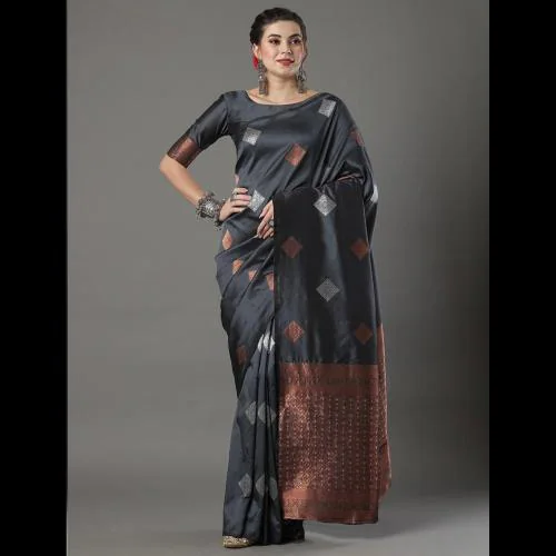 STYLEELITE Banarasi Soft Silk Saree With Copper