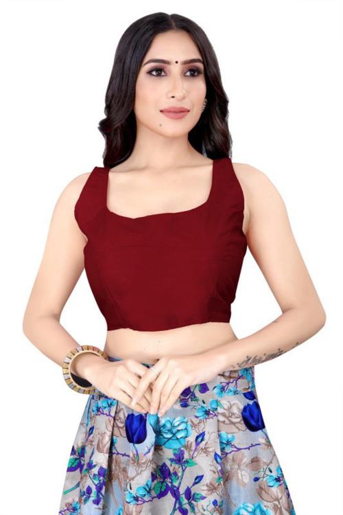 Desimisskart Women Maroon Solid Satin Blend Square Neck Blouse (L)