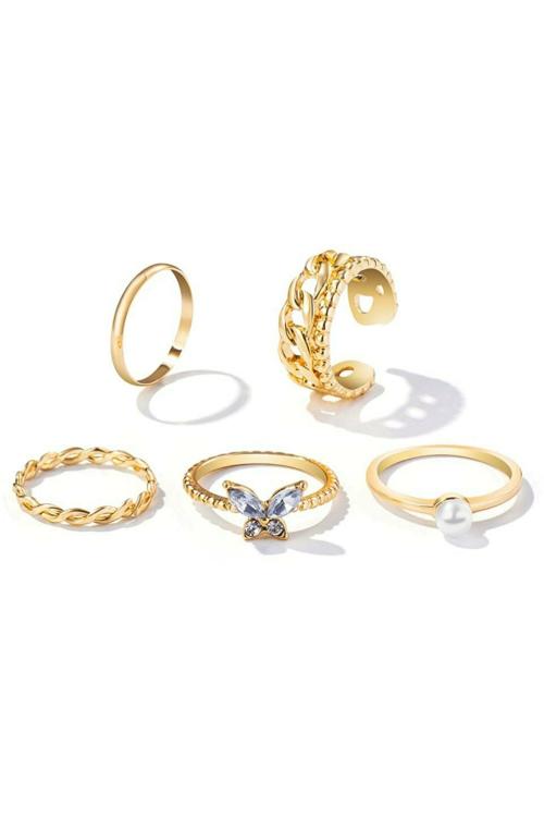 Buy Myjewel Gold Plated Metal Pearl Butterfly Chain Ring Set 5 Piece