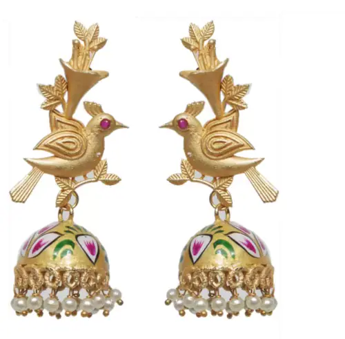Mrigangi Designer Yellow Jhumka Earrings Wedding Party Wear Jhumki for Women Alloy Jhumki Earring