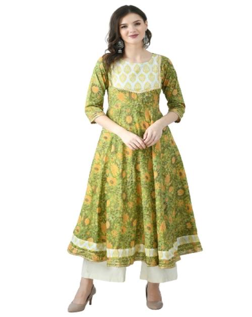 MAFE Women's Rayon Kurta Palazzo Set For Elegant Traditional Wear (Green) - Medium