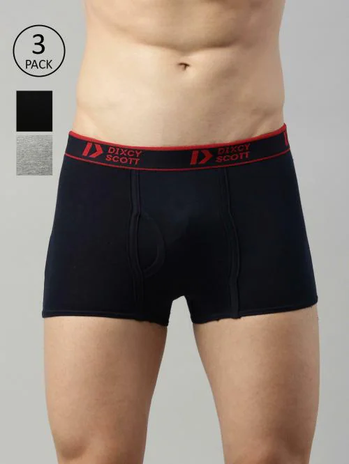 Dixcy Scott Originals Men's Black, Grey Melange, Navy Solid 100% Cotton Pack of 3 Trunks
