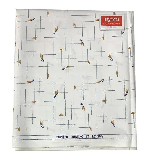 Raymond White Printed Cotton Shirt Fabric