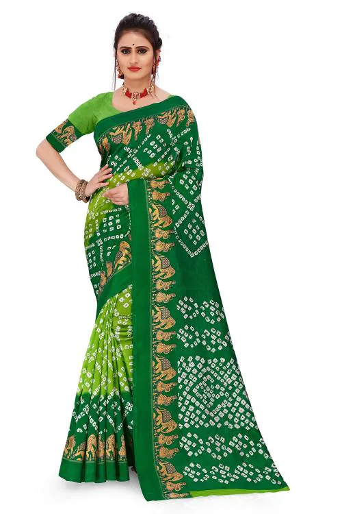 Kashvi Sarees Women Green Bandhni Art Silk Single Saree