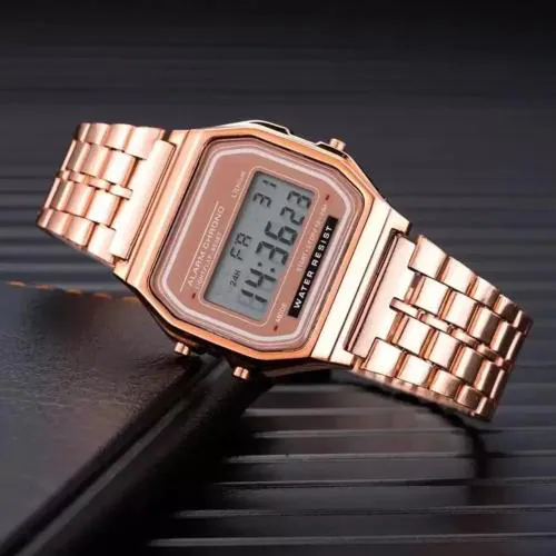 Varni Retail Led Display Rosegold Digital Stainless Steel Strap Wrist Watch For Girls And Women