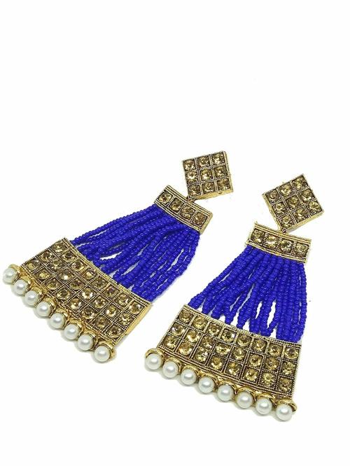 Total FashionGold Pleted Traditional Padmawat Style Blue Beasd Tassal Dangle and Drop Earring for Woman and Girls