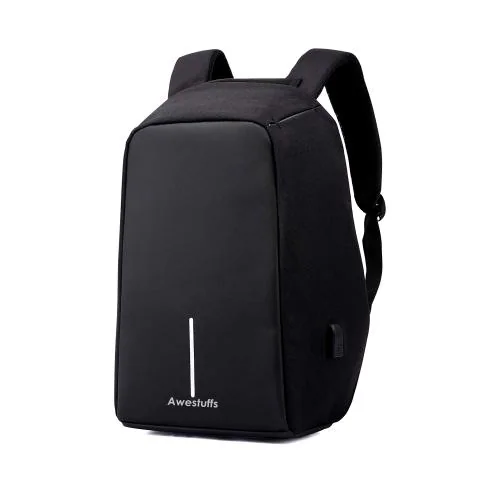 Awestuffs Anti-Theft Water Resistant Stylish Classic Laptop Backpack with USB Charging Port ( Black )