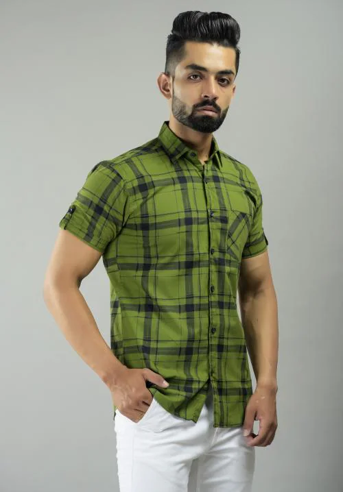 BASE 41 Men's Checkered Casual Half Sleeve Shirt