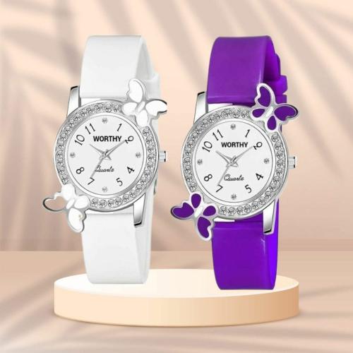 PROMPT Combo Of White and Purple Butterfly Dial Digital Watch For Girls & Women's