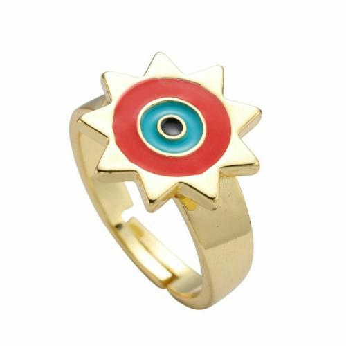 Zivom Sun Evil Eye Red Enamel Gold Copper Adjustable Free Size Band Ring Women Gift