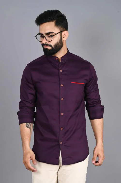 FUBAR Men Purple Striped Cotton Blend Shirt, Medium