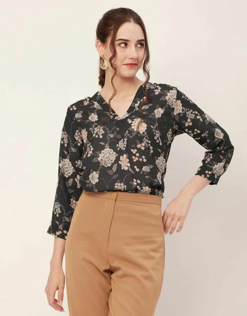 Moomaya Printed Tops For Women, Long Sleeve, Semi-Formal Top