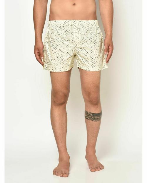 Glito Polka Dot Beige With Inner Elastic Boxer For Men's