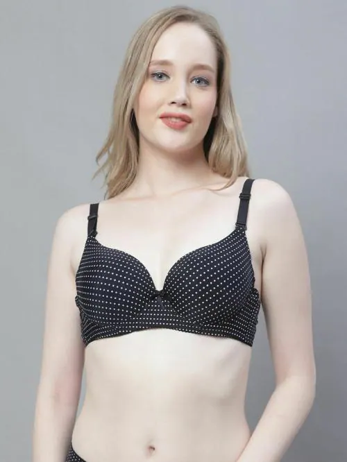 PrettyCat 34B Polka Polyester Blend T-shirt Bra For Women(PC-BR-6093)
