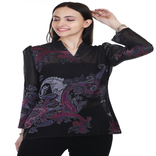 Be Dressed Trendy Women's Georgette Brasso Sheer Top || Black Color || Ladies-Multi Sizes