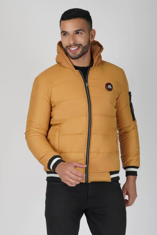 Caraba Men's Quilted Bomber Hooded Jacket (Beige)