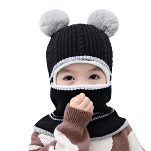 Tricky Shopper Kids Winter Hat,Baby Boy Woolen Cap, Baby Girls Winter Hat, Thick Scarf Earflap Hood Scarves Skull Caps, 2-3 Year (Black)