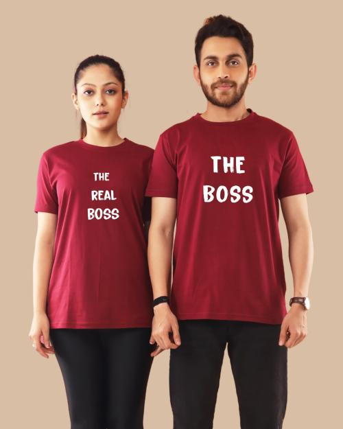 Lappen Fashion Men And Women Maroon Typography Pure Cotton Pack Of 2 Couple T-Shirt (S)
