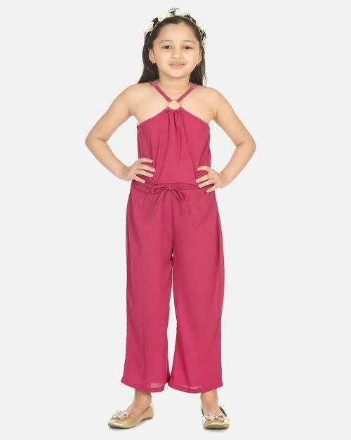 Lilpicks Girls Mauve Ring Design Full Jumpsuit