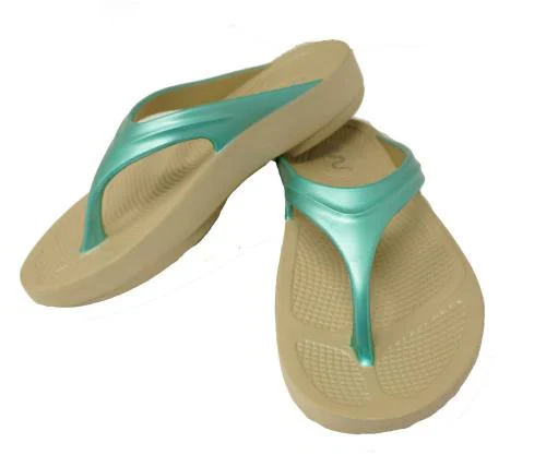 Doubleu Classic V Shape Beige+Teal Flip Flop Women