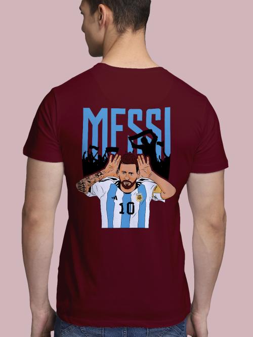 BLISSINK Messi Front And Back Printed Maroon Cotton Tshirt for Men